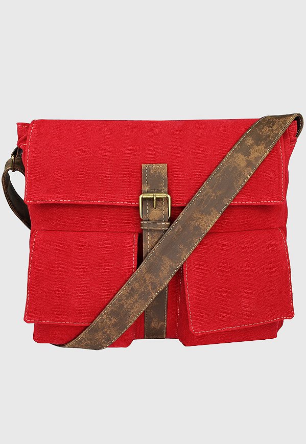 Bolsa Pasta Carteiro Transversal de Lona Vermelha A007