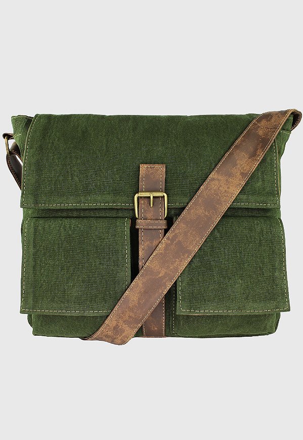 Bolsa Pasta Carteiro Transversal de Lona Verde A007