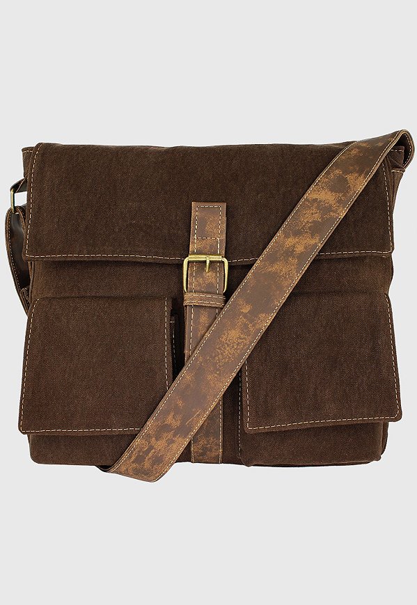 Bolsa Pasta Carteiro Transversal de Lona Marrom A007
