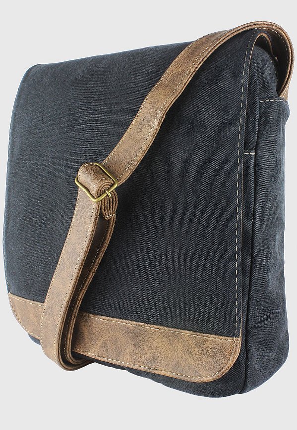 Bolsa Transversal de Lona Feminina Masculina Preta A008