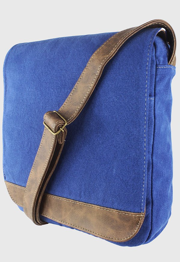 Bolsa Transversal de Lona Feminina Masculina Azul A008