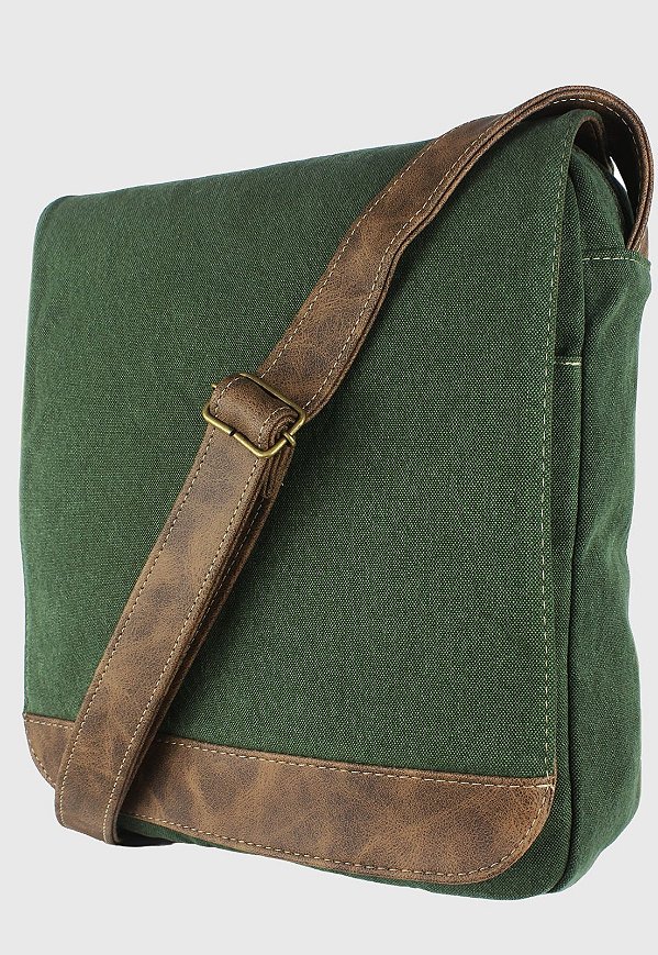 Bolsa Transversal de Lona Feminina Masculina Verde A008