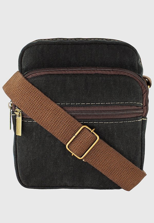 Shoulder Bag Bolsa Transversal Lona Preta A009