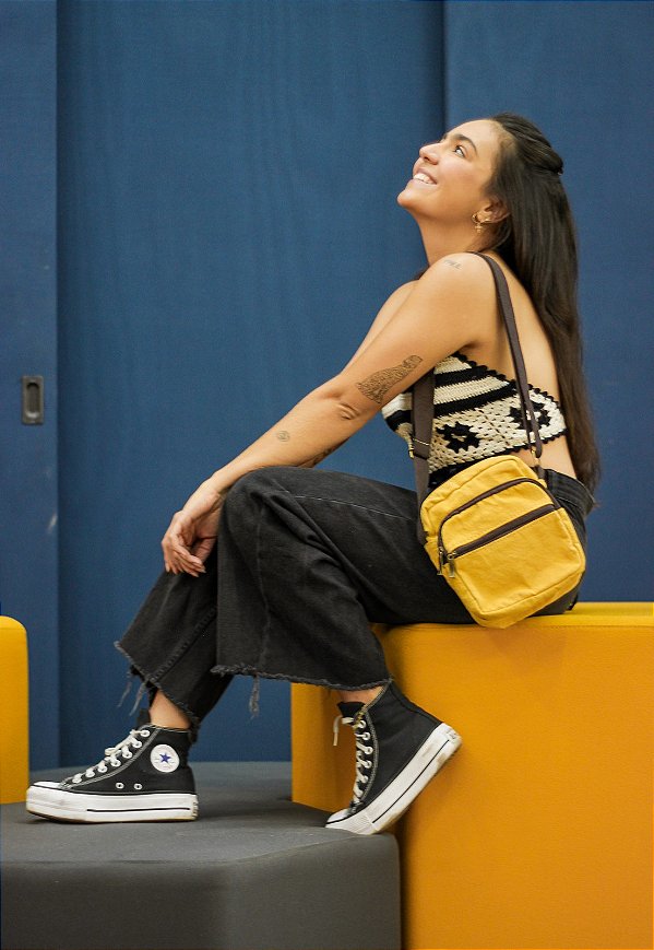 Shoulder Bag Bolsa Transversal Lona Amarela A009