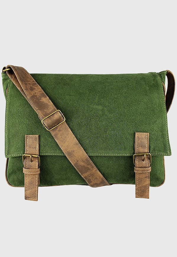 Pasta Carteiro Vintage Transversal Lona Verde A011