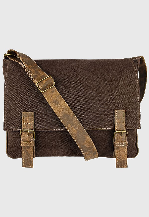 Pasta Carteiro Vintage Transversal Lona Marrom A011