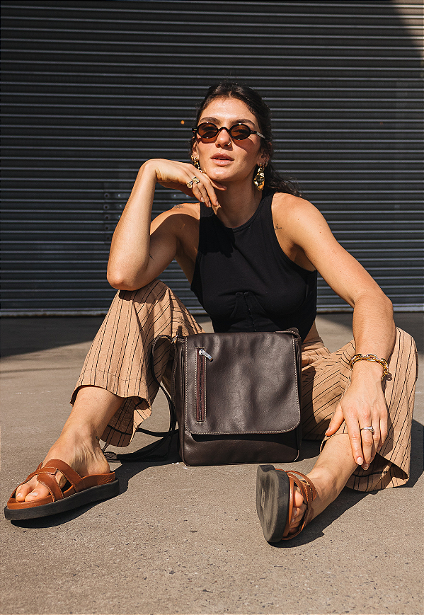 Bolsa Transversal Média Masculina Feminina Café L023