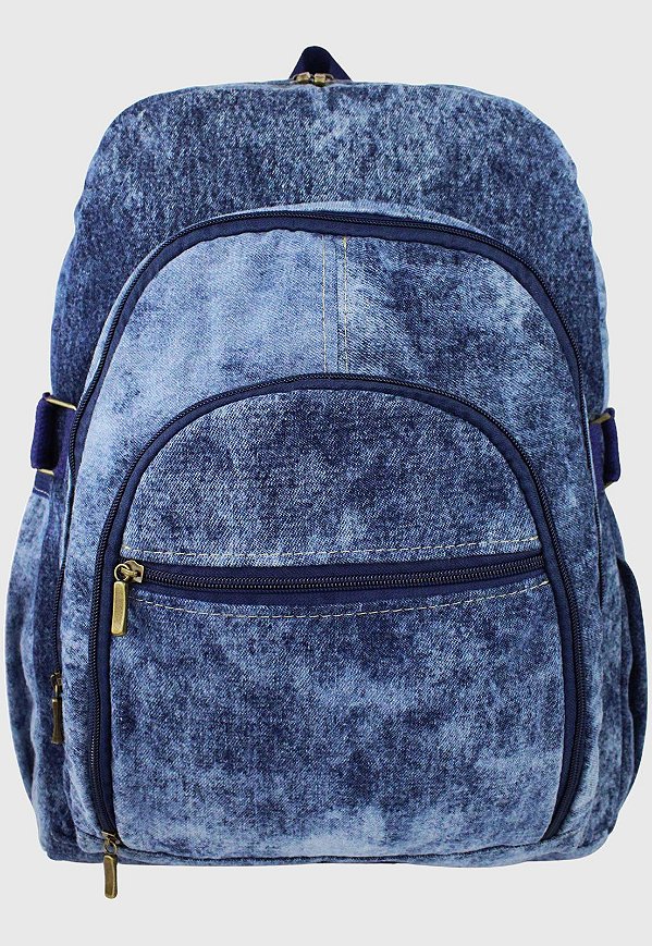 Mochila Jeans Escolar Grande Marmorada L083