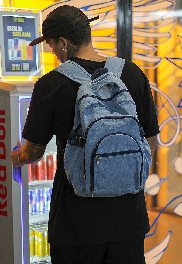 Mochila Jeans Escolar Grande Delavê L083