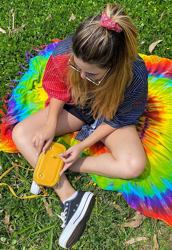 Bolsa Transversal Feminina Básica de Tamanho Pequeno Amarela B052