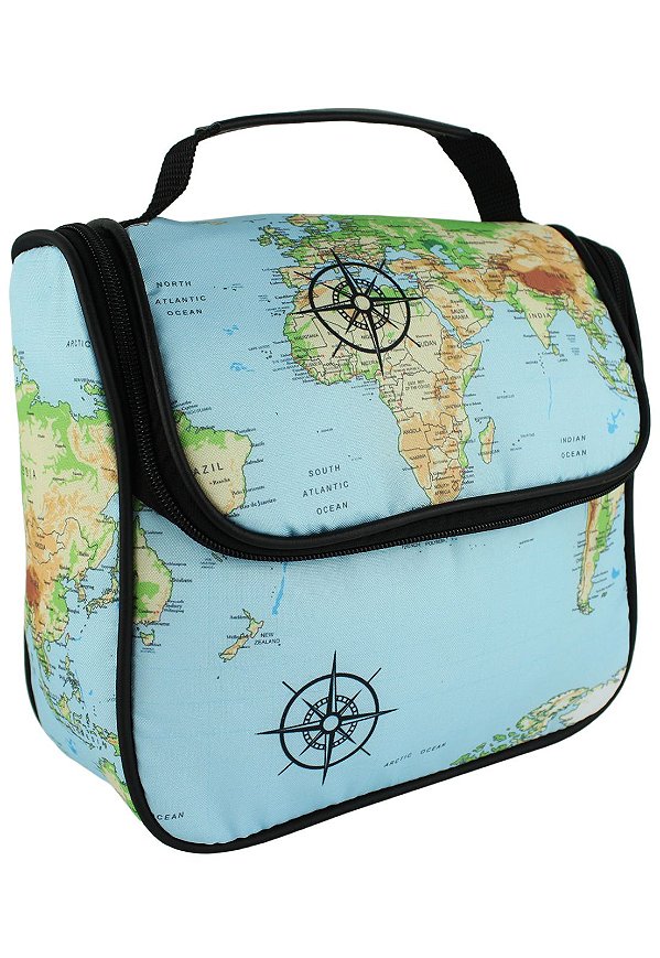 Bolsa Marmiteira Térmica Estampada Mapa Mundi Azul A016