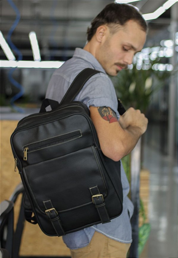 Mochila Executiva Vintage Masculina Feminina Preta LE03
