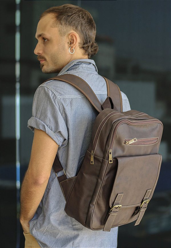Mochila Executiva Vintage Masculina Feminina Marrom LE03
