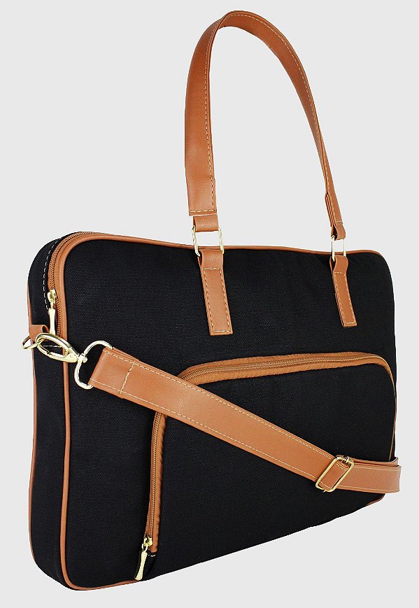 Pasta Maleta de Mão e Bolsa Transversal Para Notebook Preta LE04