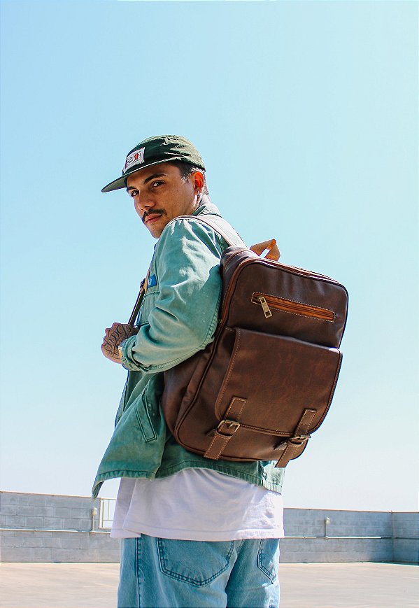 Mochila Executiva Vintage Masculina Feminina Caramelo LE03