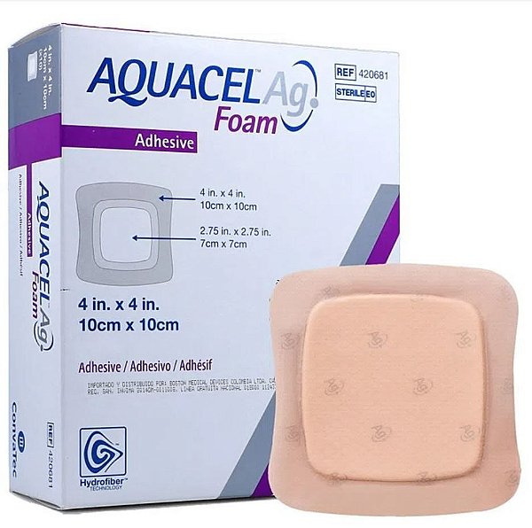 Curativo Aquacel AG Foam Adhesive 10cm x 10cm Unidade - Convatec