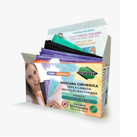 Máscara Descartável Tripla Colors (Cores Sortidas) C/50 Unidades - ProtDesc
