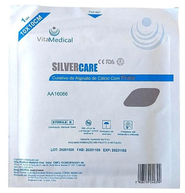 Curativo De Alginato De Cálcio e Prata 10 x 10 Silvercare Unidade - Vita Medical
