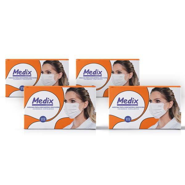 Kit C/4 Caixas de Máscara Cirúrgica Tripla Branca C/ Elástico -Medix