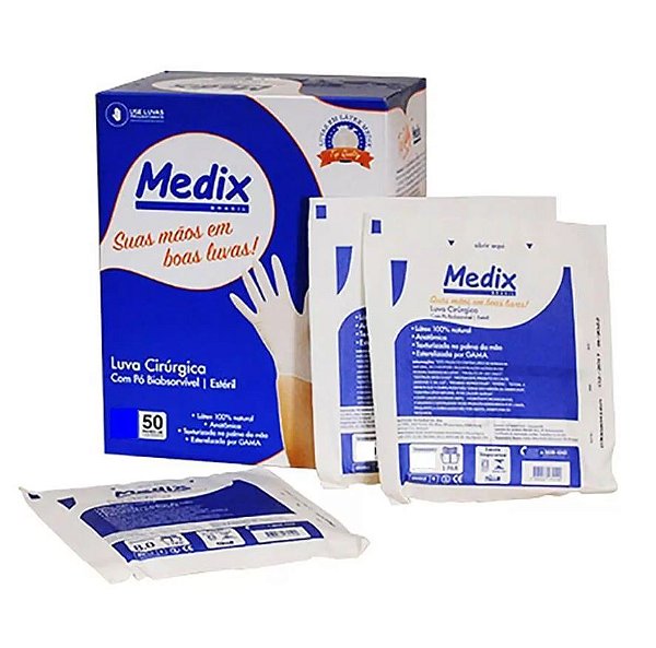 Caixa C/50 de Luva Cirúrgica 7,5 Estéril Látex com Pó - Medix