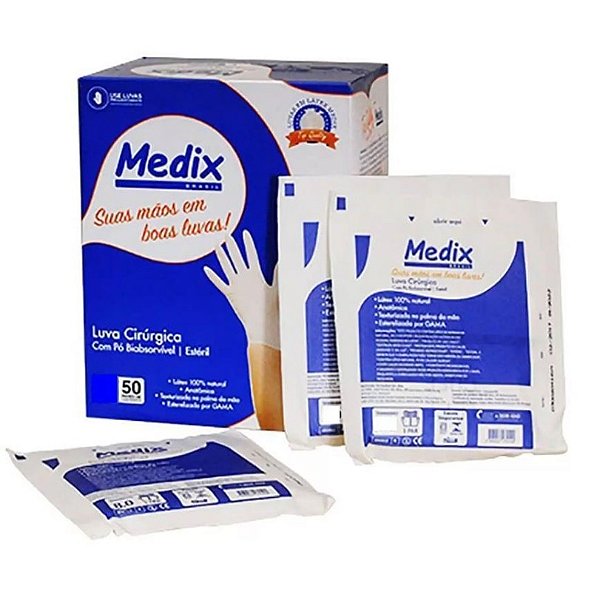 Caixa C/50 Pares de Luva Cirúrgica 8,0 Estéril Látex com Pó - Medix