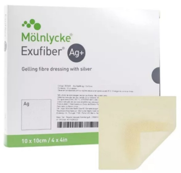 Curativo Exufiber AG + 10cm x 10cm Caixa C/10 Unidades - Molnlycke