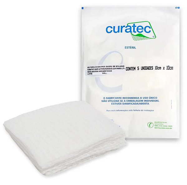Curativo Gaze Antimicrobiana Com PHMB 0,2% 10 x 10xm C/05 Unidades - Curatec