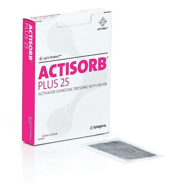 Curativo Actisorb Plus 25 10,5 Cm X 10,5 Cm Cobertura De Carvão Ativado Com Prata - Systagenix