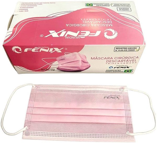 Máscara Descartável Tripla Rosa C/50 Unidades - Fenix