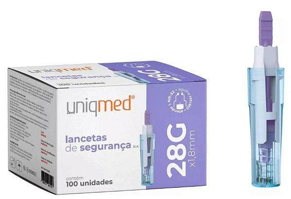 Lancetas de Segurança 28g Caixa C/100 Unidades - Uniqmed