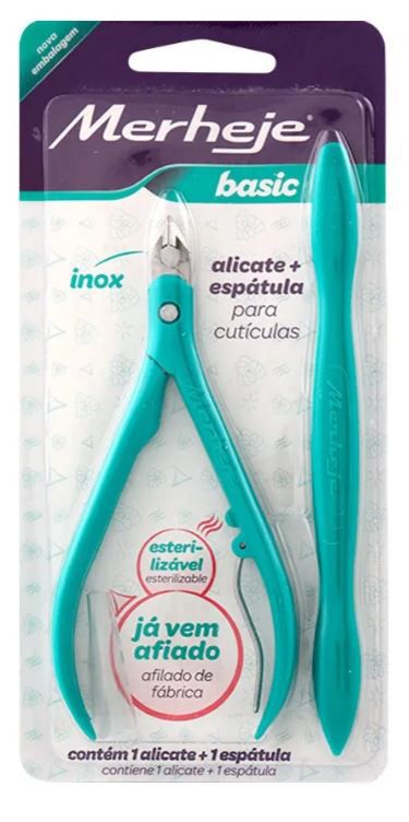 Alicate Cutícula Merheje Basic + Espátula Verde - Merheje