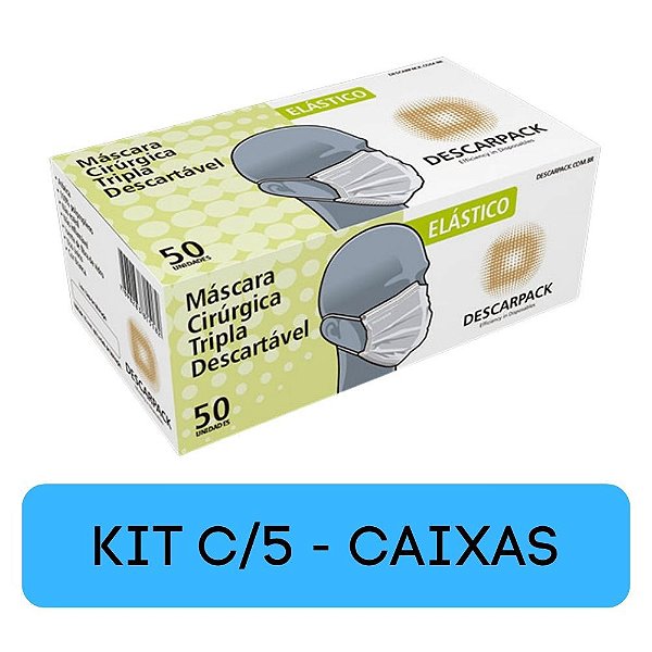 Kit Máscara Cirúrgica Tripla Branca C/ Elast 5 Caixas C/50 Un- Descarpack