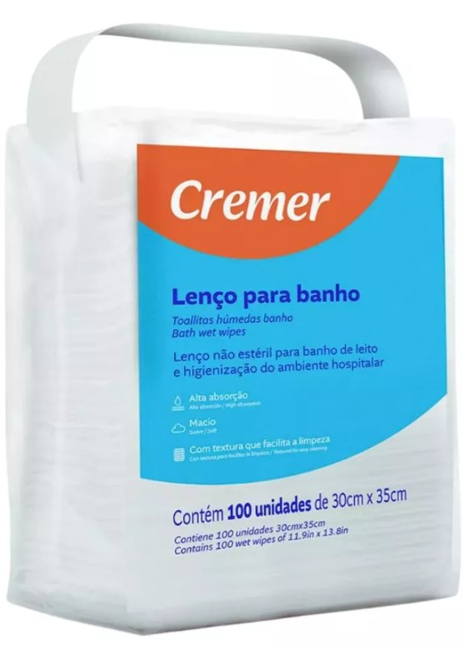 Lenço Para Banho No Leito Pacote C/100 Unidades - Cremer