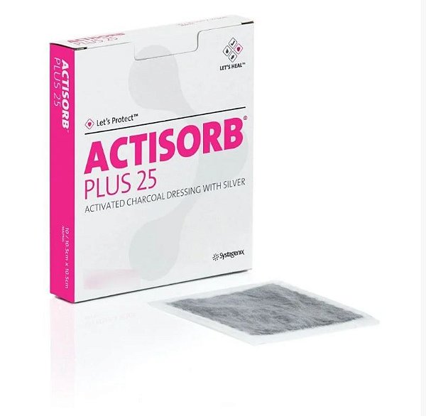 Curativo Actisorb Plus 25 com Carvão Ativado  10,5cm X 19cm Caixa C/10 Un - Systagenix