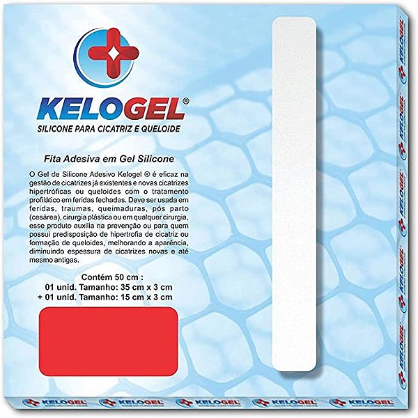 Fita Adesiva em Gel 50 x 3cm (1 fita de 35 x 3cm e 1 fita de 15 x 3cm) Para Cicatrizes e Queloides - KeloGel