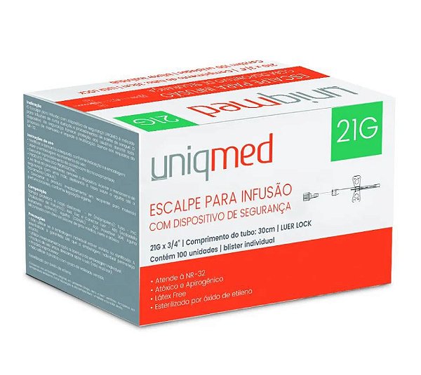 Escalpe (Scalp) com Dispositivo de Segurança 21G Caixa C/100 un - Uniqmed