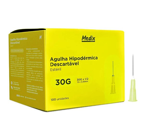 Caixa C/100 Agulhas 13x0,30 Descartáveis Hipodérmicas - Medix