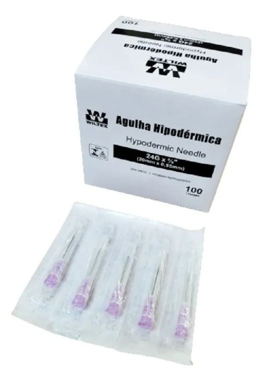 Agulha Descartável 20x0,55 (24g) Roxa Caixa C/100 Unidades - Wiltex