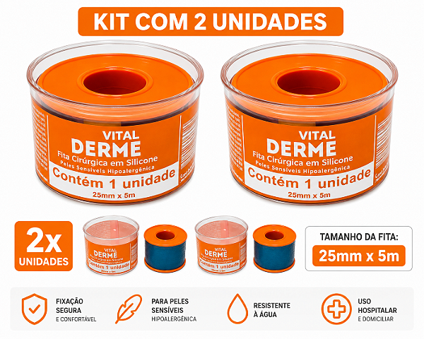Kit C/2 Rolos de Fita Cirúrgica De Silicone 2,5cm x 5 metros (Cicatriz e Queloide) - Vital Derme