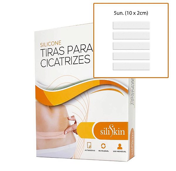 Kit C/5 Fitas em Gel Silicone 10x2cm (Cada) para Cicatriz e Queloide - Siliskin
