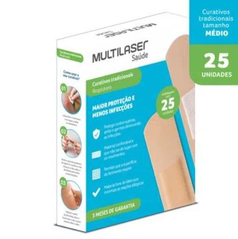 Curativo Tradicional tipo (Band-Aid) Caixa C/25 Unidades HC491 - Multilaser