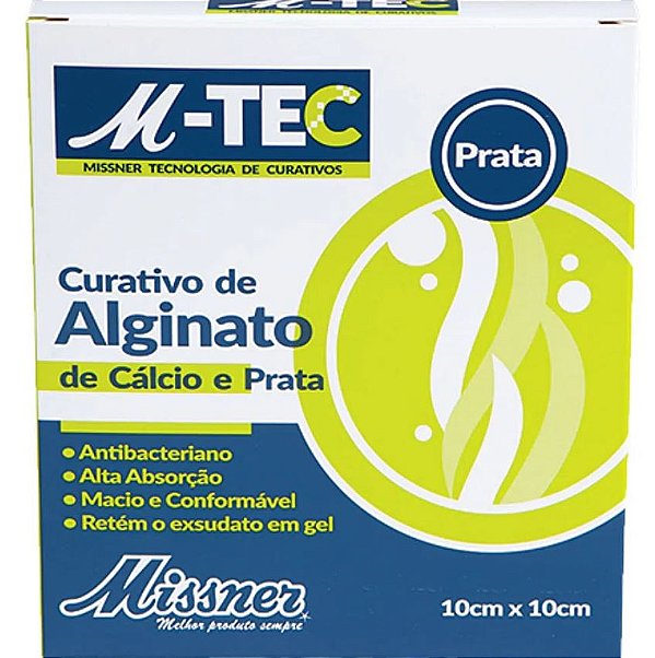 Curativo De Alginato de Cálcio e Prata 10 x 10cm M-Tec Caixa C/10 Unidades - Missner