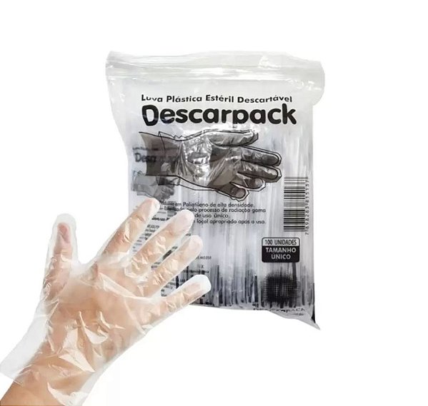 Luva Plástica Estéril Pacote C/100 Unidades - Descarpack