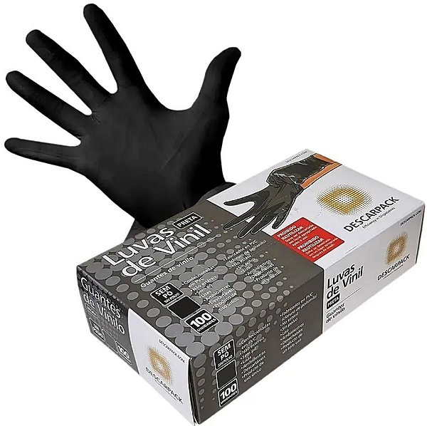 Luva de Vinil Sem Pó Tam G Preta Caixa C/100 Unidades - Descarpack