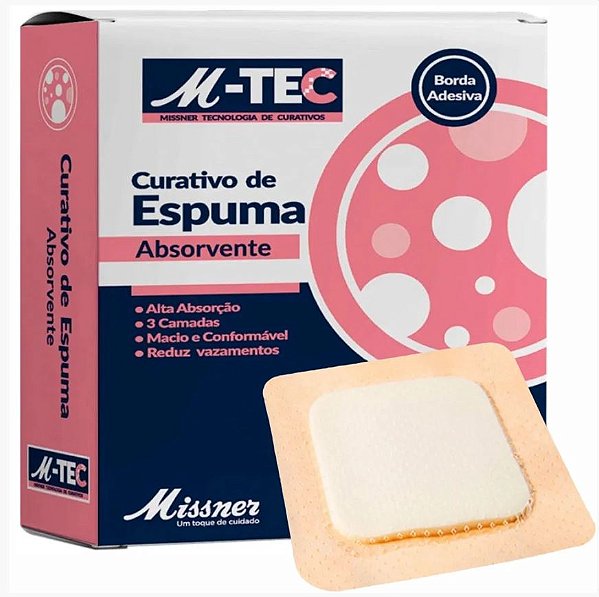 Curativo Espuma Absorvente 10 x 10cm Com Borda Caixa C/10 Unidades - Missner