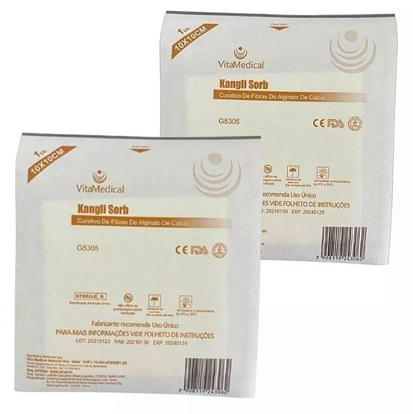 Kit 2 Curativos De Alginato De Cálcio Kangli Sorb 10x10cm - Vita Medical