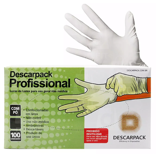 Luva de Látex Com Pó Profissional Tamanho M Caixa C/100 Unidades - Descarpack