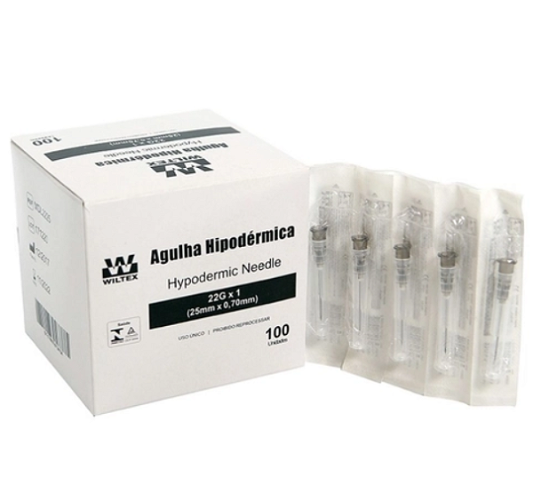 Agulha Descartável 25x 0,70mm Caixa C/100 Unidades - Wiltex