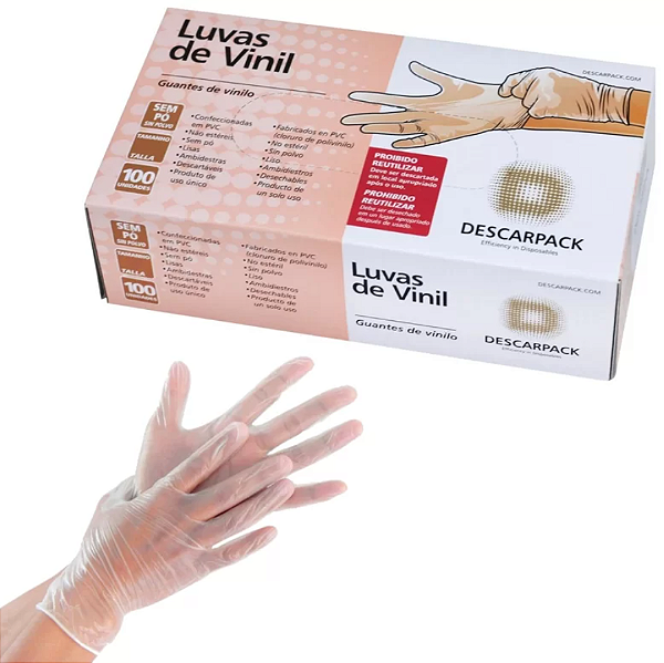 Luva de Vinil Sem Pó Tamanho M Caixa C/100 Unidades - Descarpack