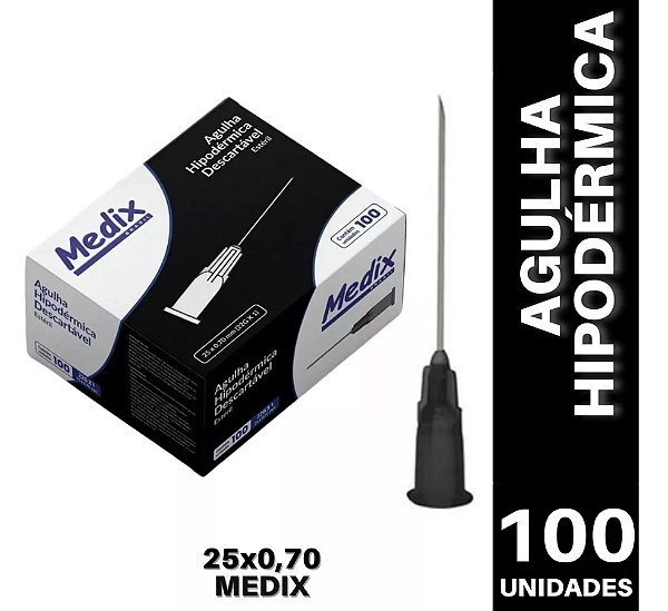 Agulha Descartável 25x 0,70mm (22g) Caixa C/100 Unidades - Medix